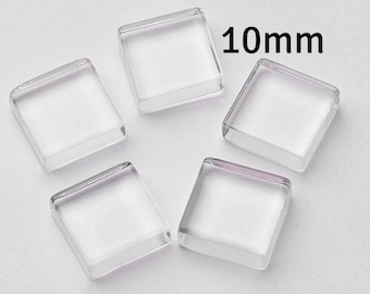 10mm clear cabochons - 10mm flat square cabochons - 10mm glass cabochon - 10mm Flat Back cameo - 10mm Flat Back cabochon (2173)