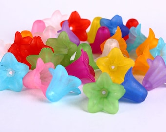 Mixed color flower beads - Mix color tulip beads - Frosted lily trumpet beads - 18mm x 12mm (606)