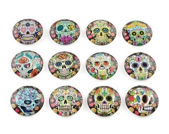 12mm Skull cabochons - 12mm flat round cabochons - 12mm glass cabochon - 12mm Printed Cabochons (2042)