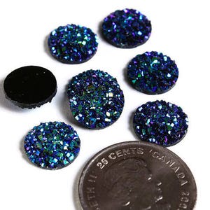 12mm Blue green yellow round resin cabochon Faux druzy cabochon Faux drusy cabochon Textured cabochon 1859 image 2