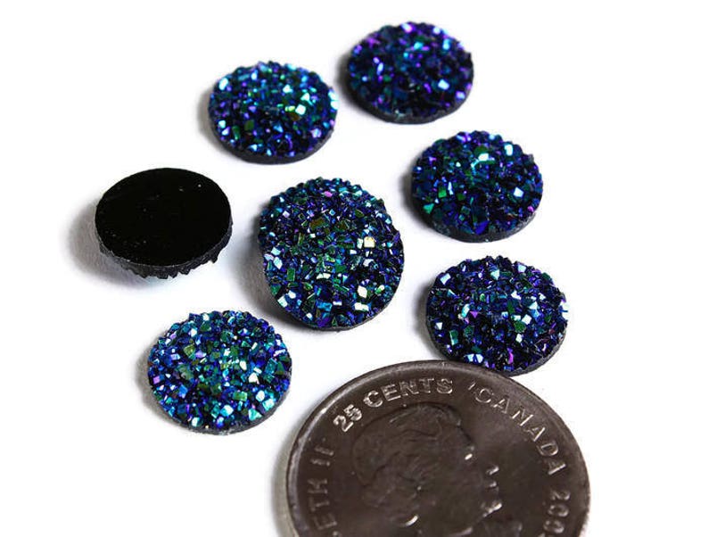 12mm Blue green yellow round resin cabochon Faux druzy cabochon Faux drusy cabochon Textured cabochon 1859 image 2