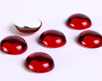 11mm Red cabochons - 11mm siam round Cabochon with Silver Foil (143)