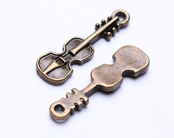 19mm Antique brass guitar charm - Violin charm - Musical pendants - Music charm - Melody charm - Nickel free - Lead free (518---)