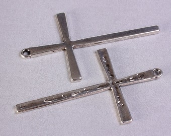 Antique silver cross charm - Antique silver cross pendant - 61mm x 36mm - nickel free - lead free - cadmium free (720)