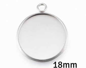 18mm Stainless Steel tray Pendant - 18mm 304 Stainless Steel cabochon settings - 18mm blank tray - round pendant tray with loop (2533)