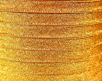 6mm gold Sparkle ribbon - Satin ribbon - Metallic Sparkle satin ribbon - Spool ribbon - 25 yards - 75 feet (R061)