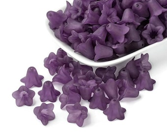 Purple lily beads - Frosted trumpet beads - lucite frosted flower beads - 3D flower beads - 16mm x 12mm (1895)