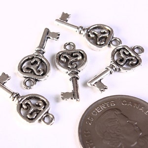 Filigree key charm pendant antique silver 22mm x 10mm Lead free 1334 image 2