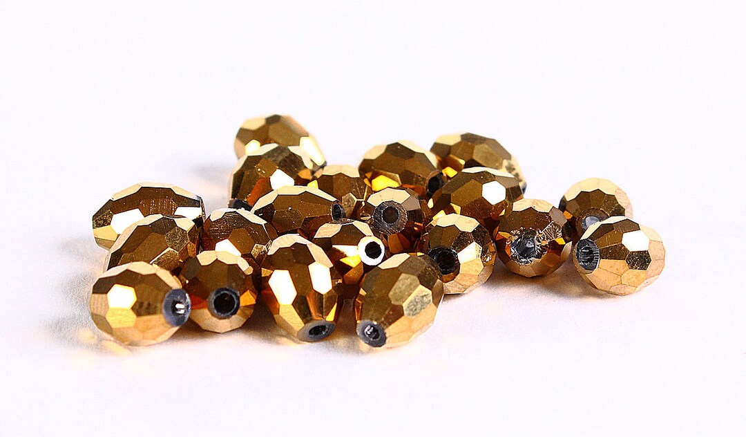 Gold Rice Beads Electroplated Metallic Gold Beads Faceted Glass Oval