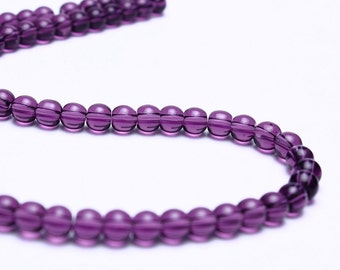 4mm Purple round beads - 4mm Violet druk glass beads - 4mm purple round glass beads - Strand beads (579)