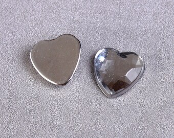 8mm silver faceted heart cabochons with Silver Foil (968)
