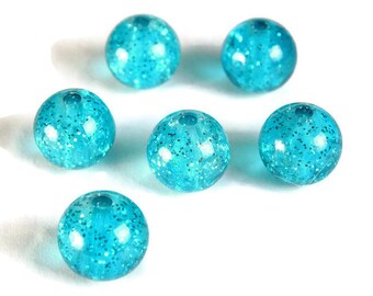 15mm Turquoise blue acrylic beads - Blue resin beads - translucent beads with gold powder (607)