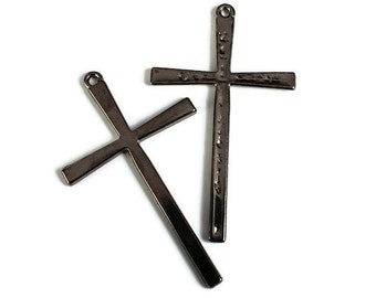 61mm Gunmetal tibetan style cross charm - Gunmetal cross pendant - Black Christian cross - 61mm x 36mm (1771-S)