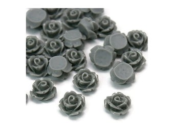 10mm Grey rose cabochons - 10mm gray resin cabochons - 10mm rosebud cabochon - 3D cabochons (088)