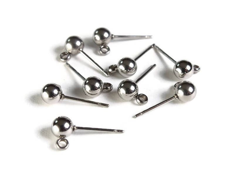 stainless steel earrings 5mm Ball Post with Loop Stainless Steel Earring Stud 1988 Stainless Steel earstuds 10 pieces