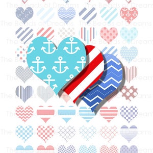54 Coeur 25mm image nautique - 1 pouce images digitales - décoration - Page de collage digital - TÉLÉCHARGEMENT IMMÉDIATEMENT - cs0184