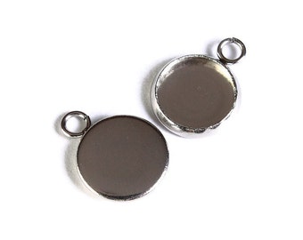 10mm Stainless Steel tray Pendant - 10mm 304 Stainless Steel cabochon settings - Silver findings (1686)