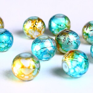 8mm Drawbench green yellow blue silver beads 8mm round glass beads 8mm spray painted beads 835 image 1