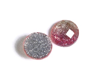 12mm Pink and gold glitter cabochon - sparkly cabochon - Galaxy glitter - 12mm Kawaii cabochon - Earring Finding (1535)