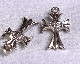 Cross charm - Cross pendant  - silver color cross - acrylic cross charm - 24mm x 14mm (880)