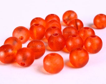 8mm Neon Orange glass beads - 8mm frosted beads - 8mm round glass bead - Frosted Glass Beads (2079)