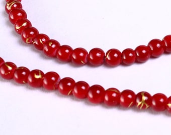 4mm Red gold beads - 4mm round glass beads - 4mm opaque bead - strand beads (949)