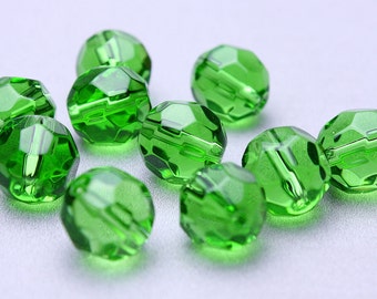 10mm green round fire polished glass beads - faceted glass beads - Green glass beads (479)