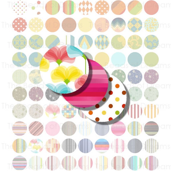 108 18mm circle round mixed color polka dots lined chevron - Printable digital collage sheet - pdf png jpeg INSTANT DOWNLOAD (cs0160)