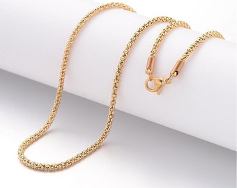 18" length - Vacuum Plating 304 Stainless Steel Necklace - Popcorn Chain - Gold color chain - Chain with Lobster Clasp - 18 inches (2471)