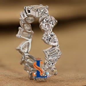 Multi Shaped Lab Grown Diamond Band 14K Gold Mixed Shape Lab Grown Diamond Full Eternity Wedding Band Sparkling White Gold Band Unique Band