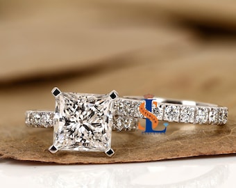5CT Princess Cut Lab Diamond Engagement Ring Set,14K Gold Eternity Ring Set, White Gold Bridal Set, Round Cut Wedding Band, Anniversary Gift
