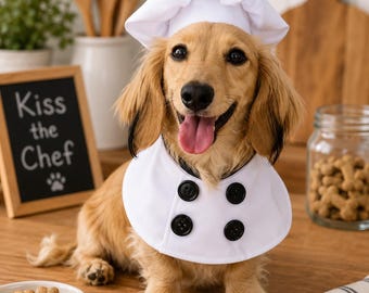 Dog Chef Costume, Pet Chef Outfit, Halloween Dog Costume, Chef Hat and Apron Set, Funny Dog Costume for Parties & Photos