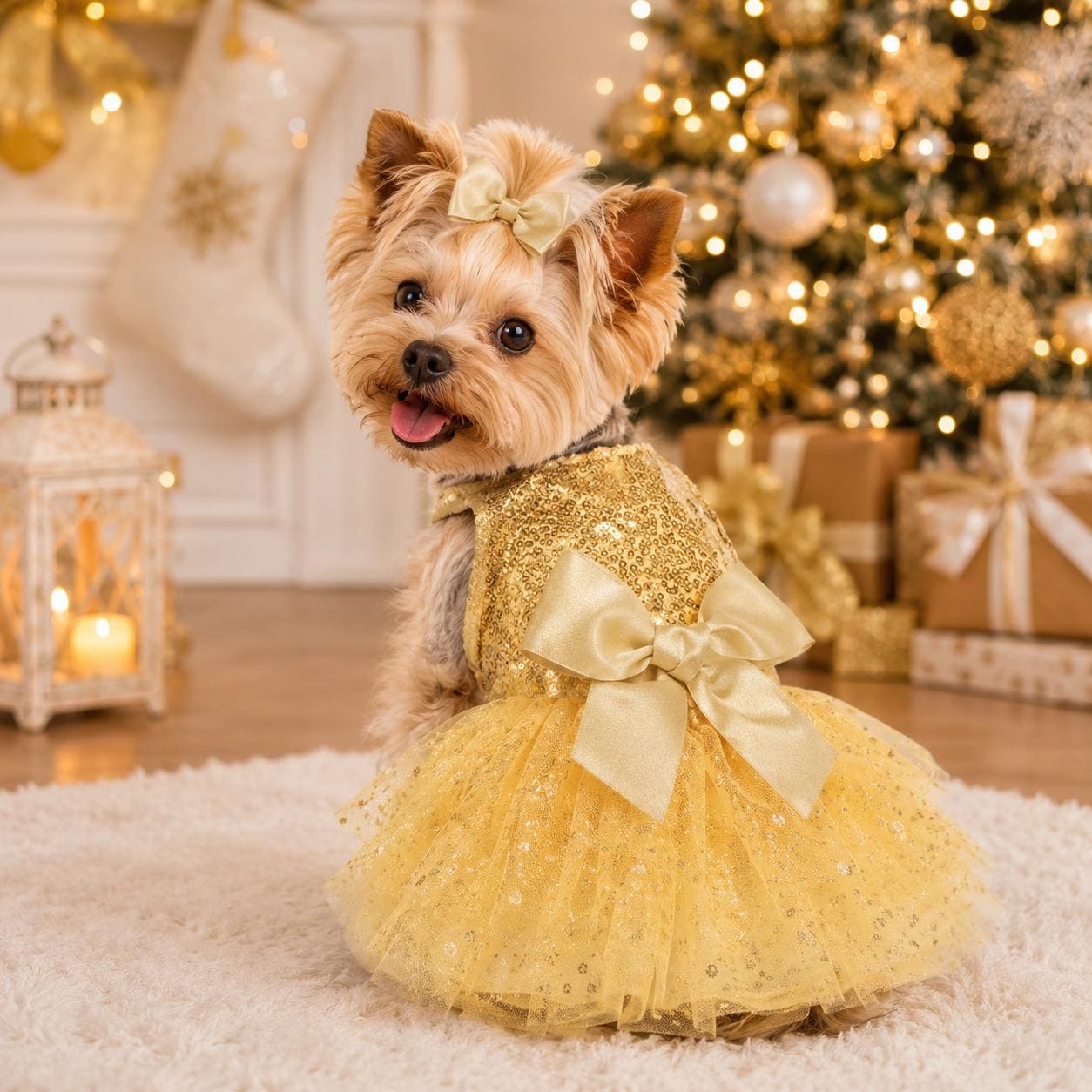gold dog dress Sequin Outfit cat:Exclusive