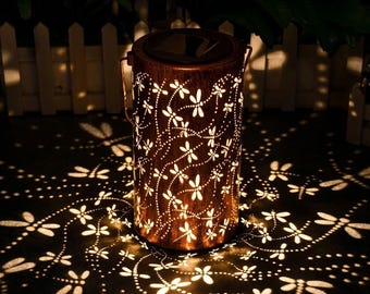 Libel zonnelantaarn buiten, decoratieve metalen hanglamp, waterdicht tuinterrasdecor, tafellamp schaduwgietend, Moederdagcadeau