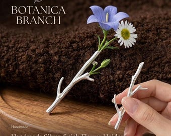 Delicado broche de rama de plata hecho a mano - Broche para florero/joyería botánica moderna/regalo para damas de honor