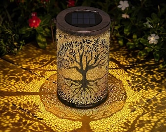 Baum des Lebens Solarlaterne, hängende Gartenleuchte im Freien, wasserdichte Metalllampe