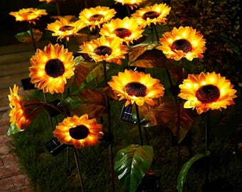 Luces solares de girasol para decoración de jardín exterior, iluminación LED impermeable para paisajes, estacas de flores artificiales para caminos de jardín, flores de cabeza