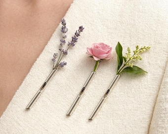 Broche minimalista de tubo metálico con forma de jarrón / Pin de solapa para sujetar flores frescas / Boutonnière botánico para blazer, sombrero o bolso / Regalo único para amantes de las plantas