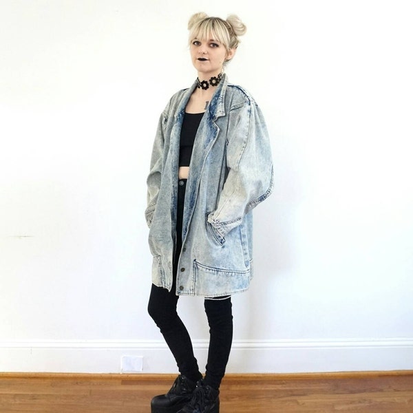 Acid Wash 80s Duster Coat, 80s Grunge, Women's Size Medium