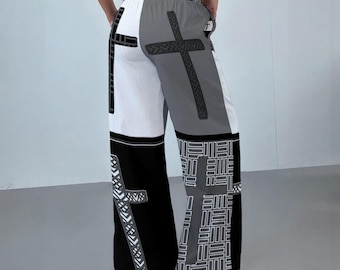 Checkered Cross Color-block Print | Women's Casual Pants|230GSM