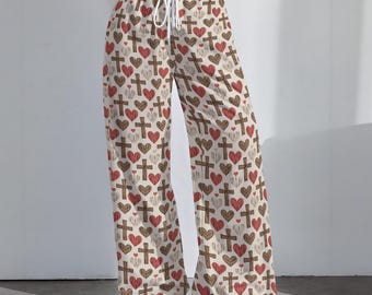 Heart Cross Print | Women's High-Stretch Casual Pants|290GSM