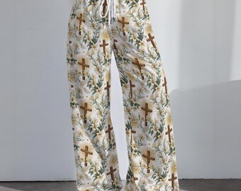 Floral Cross Print | Women's High-Stretch Casual Pants|290GSM