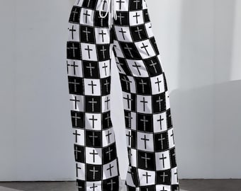 Cross Checkered Print | Women's High-Stretch Casual Pants|290GSM