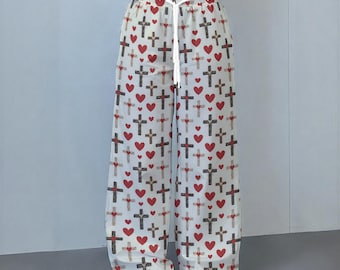Hearts & Crosses Print | Women's Casual Pants | 230GSM