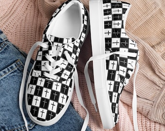 Karierter Kreuzdruck (B & W) Herren-Schnürschuhe