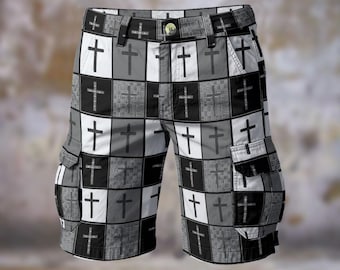 Checkered Cross All-Over Print Men's Cargo Shorts