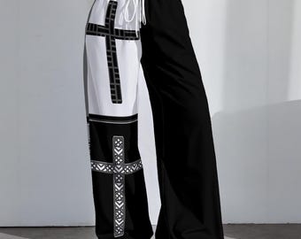 Cross Checkered Color-block Print | Women's High-Stretch Casual Pants|290GSM