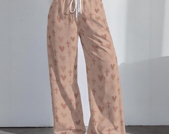 Heart Cross Print | Women's High-Stretch Casual Pants|290GSM