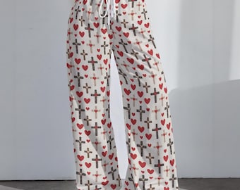 Heart Cross Print | Women's High-Stretch Casual Pants|290GSM
