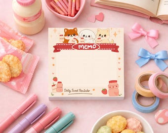 Bloc de notas con diseño de yogur para perros / Papelería kawaii con fresas
